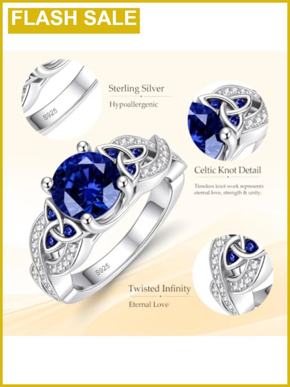 2CT 5A Round Birthstone Celtic Knot Infinity Ring Sterling Silver - Picture 3 of 6